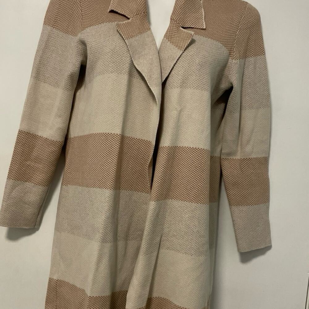 Loft Tan and Cream Striped Cardigan, Medium Petite